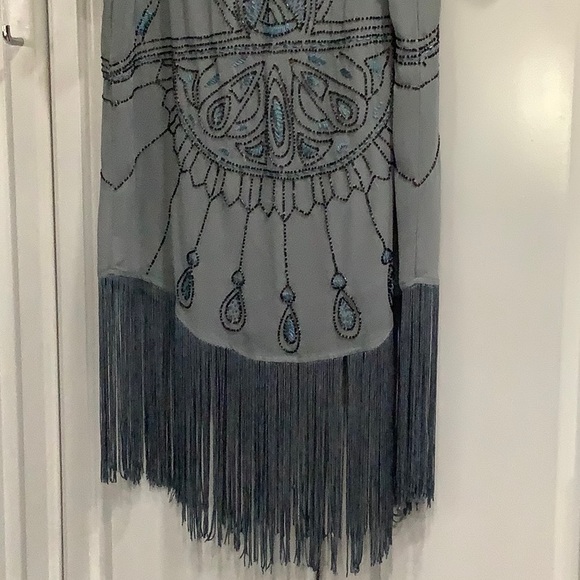FREE PEOPLE CELESTIAL BEADED FRINGE FLAPPER BOHO V NECK DRESS WOMEN’S Sz M - Picture 7 of 16